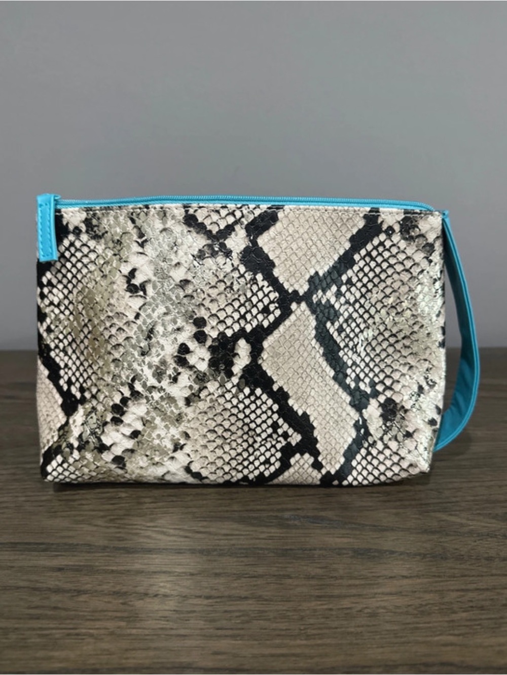 Ulta Snake-Print Makeup Bag with Turquoise Trim